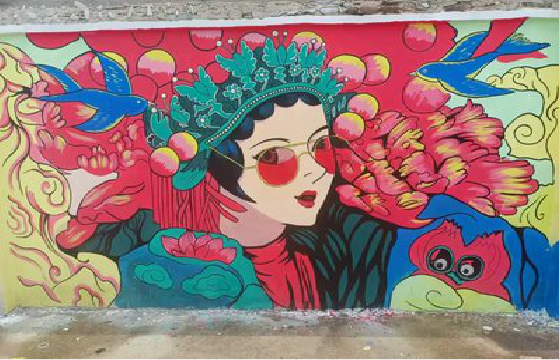  白玉墙体彩绘-网红墙