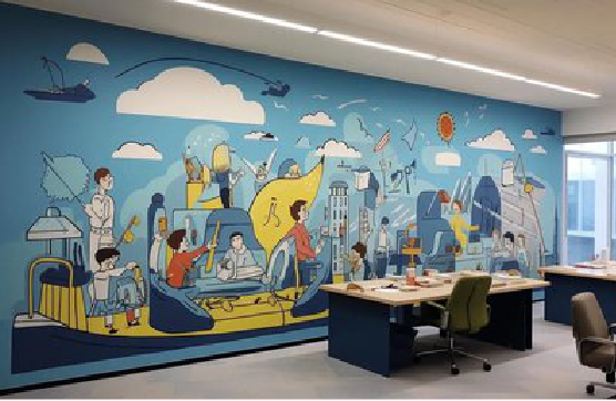 白玉办公室墙绘的特点。