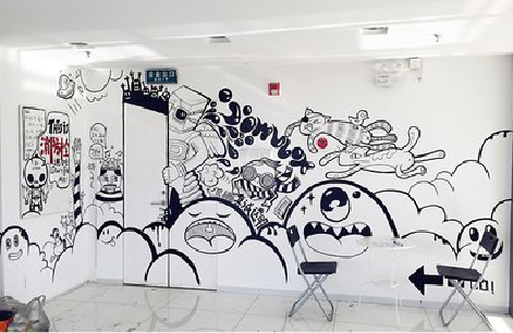  白玉手绘墙并非传统涂鸦。